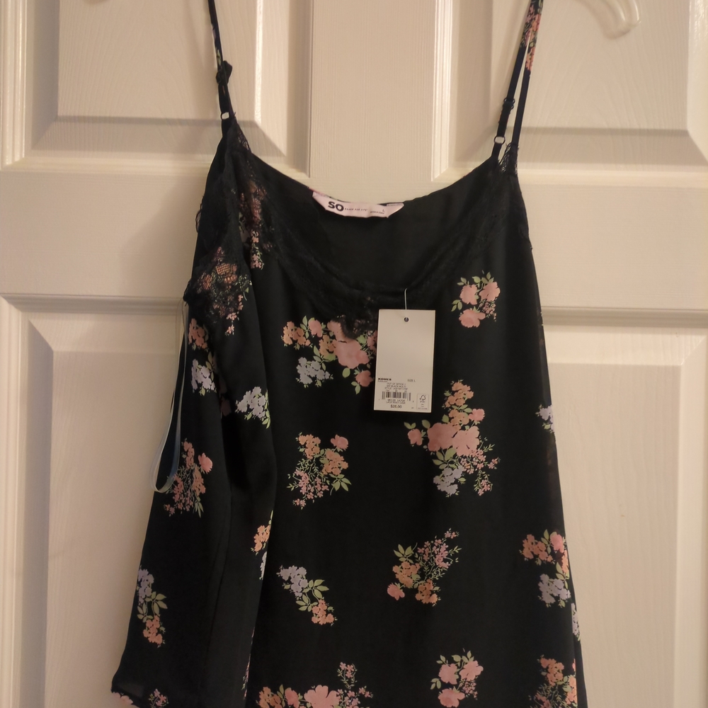 SO Black and Cream Relaxed Camisole with Spaghetti Straps